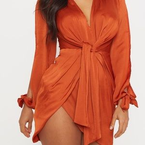 Rust Satin wrap dress. Size 12